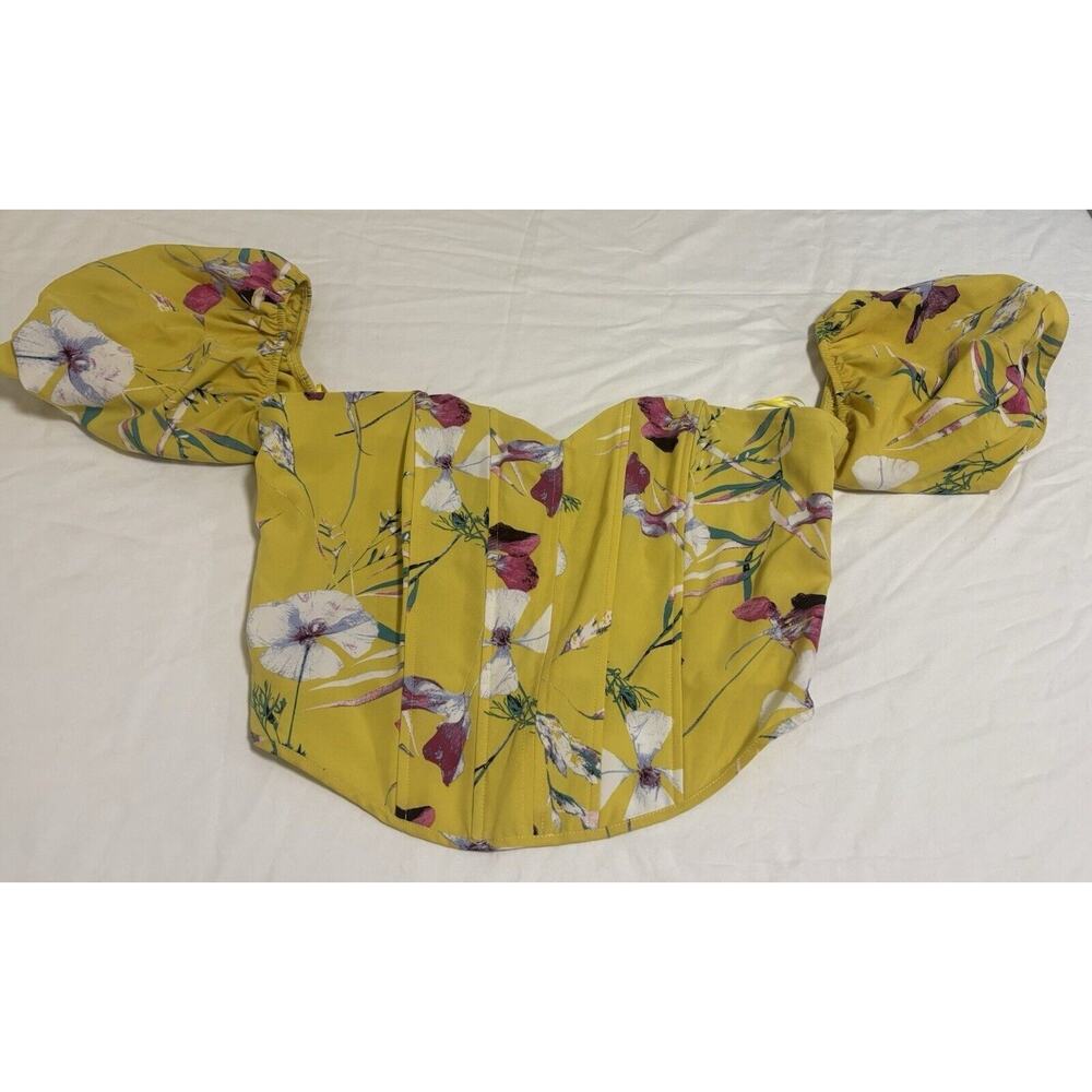 Yellow Floral Corset Crop Top Sweetheart Milkmaid Festival Milk & Honey Size L